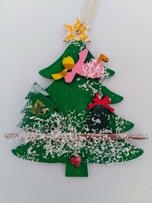 Weihnachtsbaum zum Aufhängen aus Holz mit Engel
